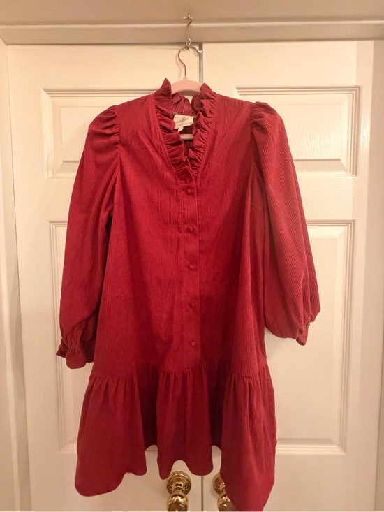 Umgee Dresses & Skirts - Ruffled Collar Burgundy Corduroy Button-Front Dress